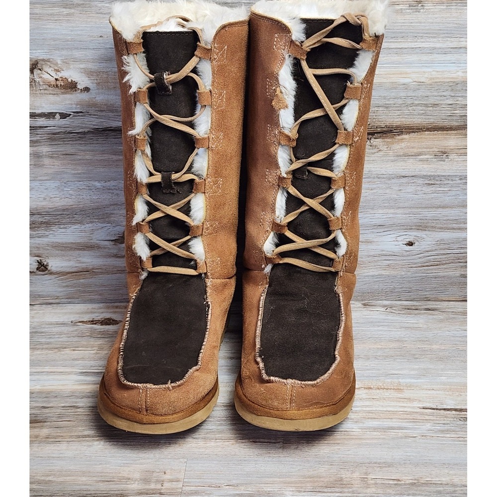 UGG Australia Sunburst Tall 5230 Chestnut Suede Sheepskin Boots Womens 8